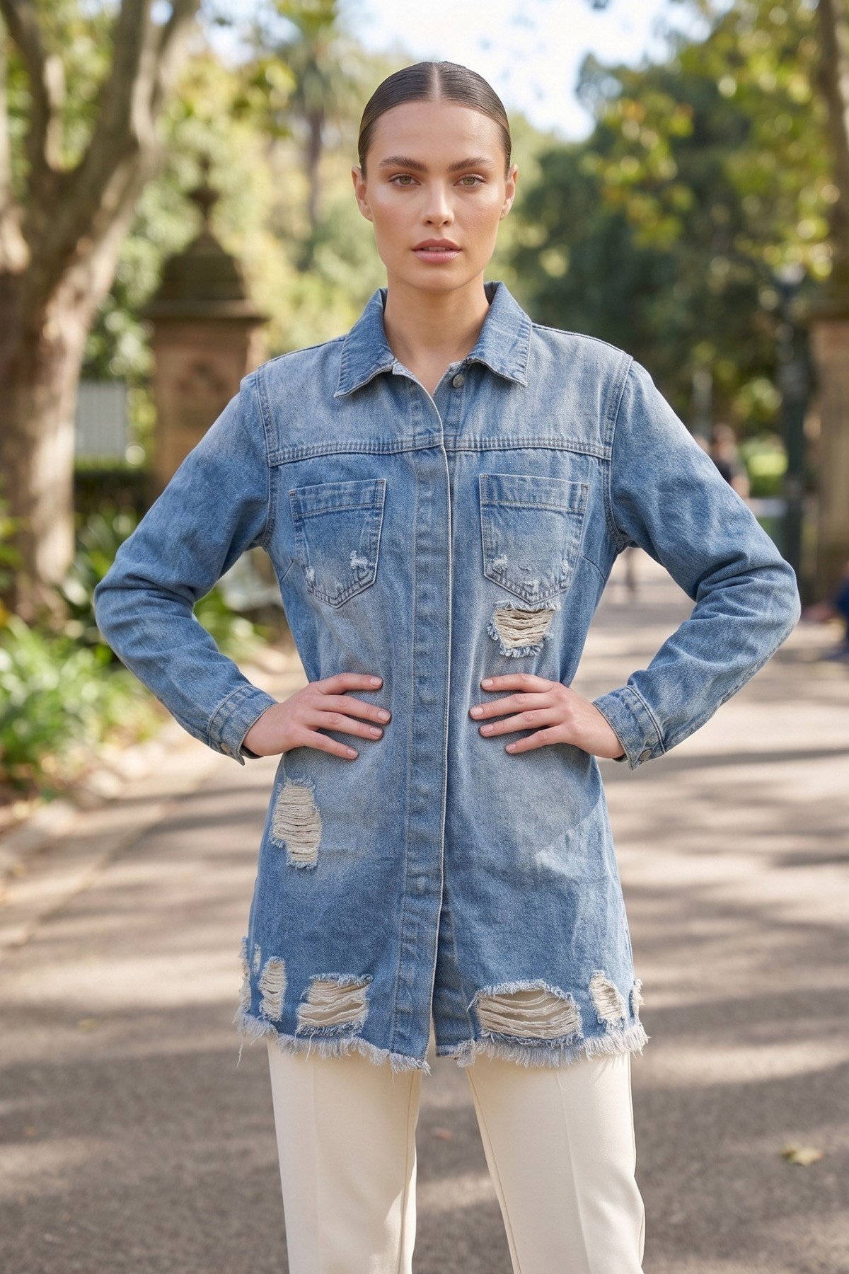 Eskitme Detaylı Denim Ceket