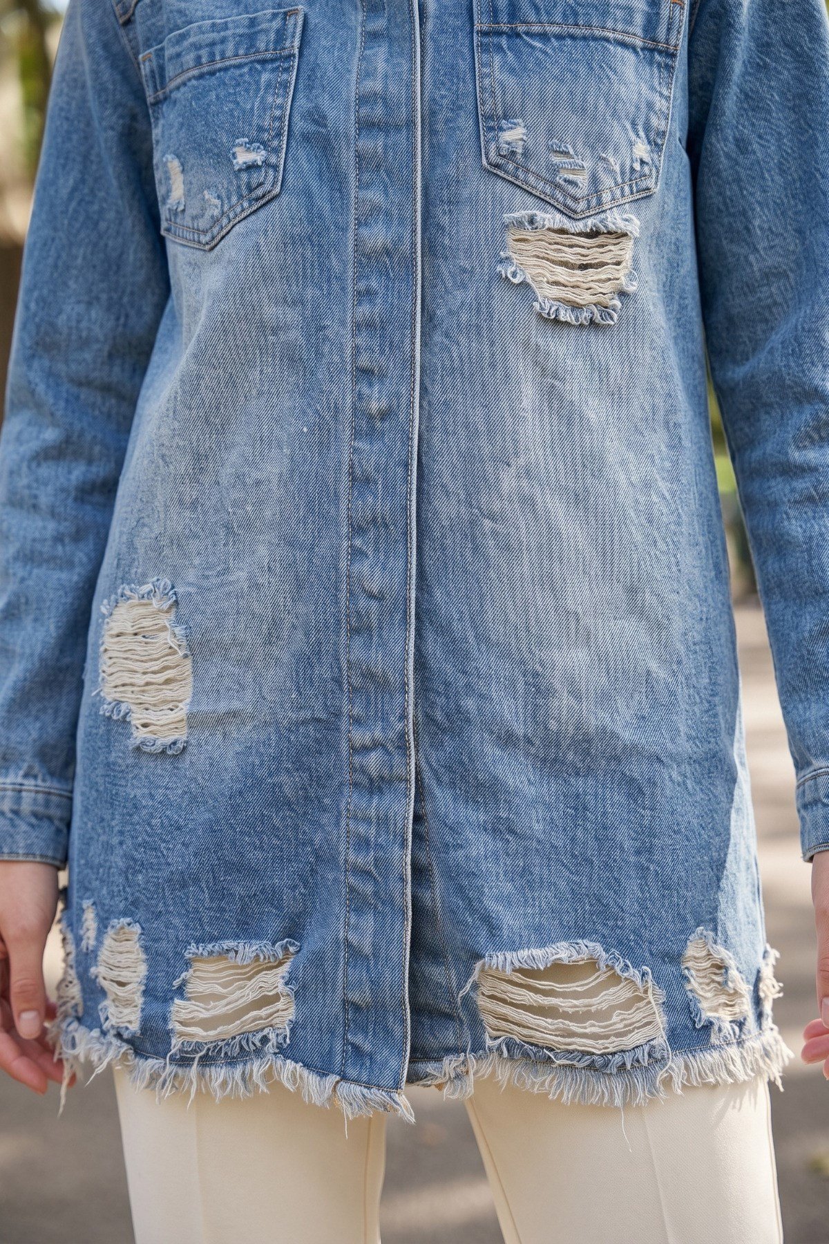 Eskitme Detaylı Denim Ceket