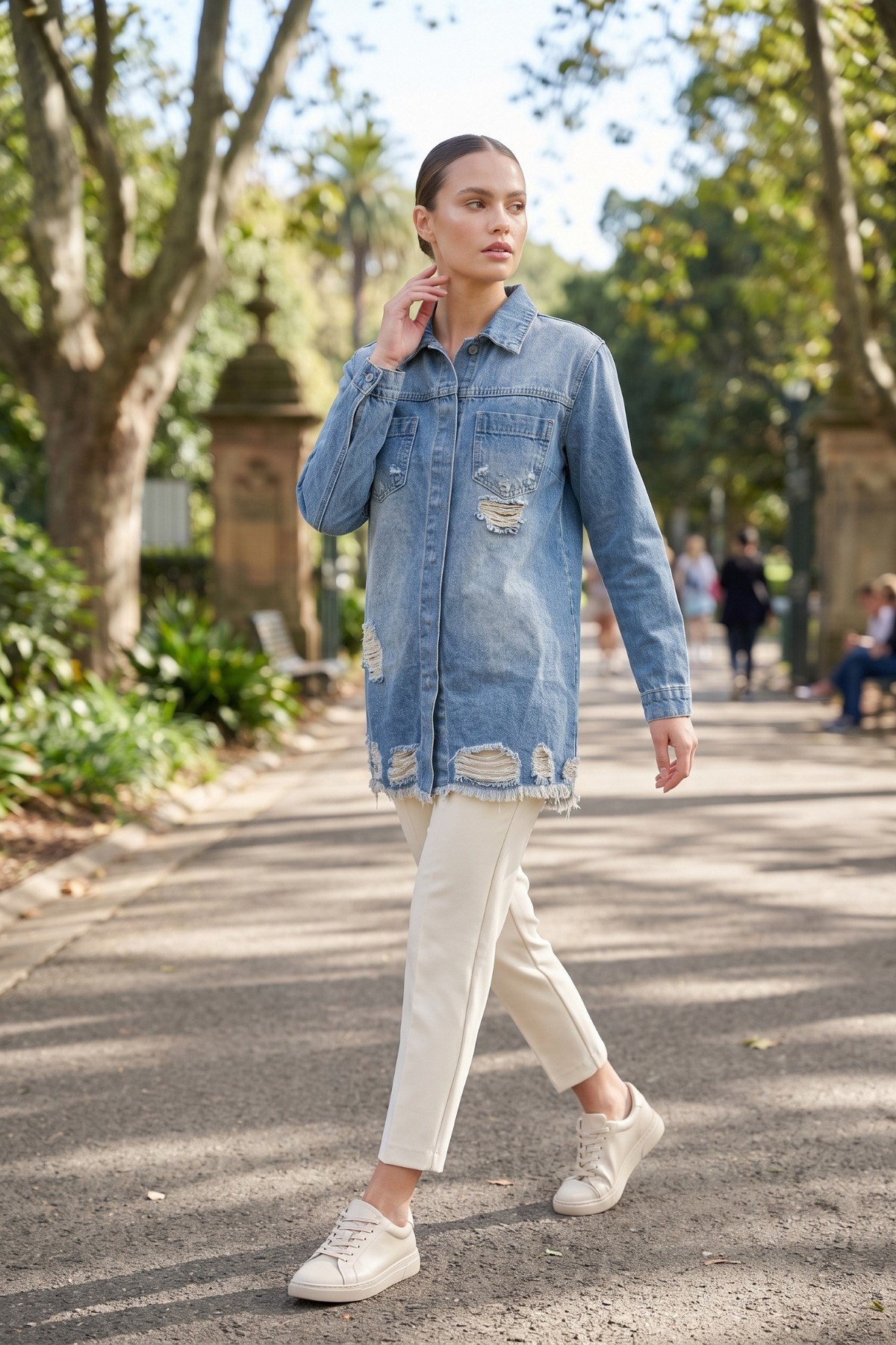Eskitme Detaylı Denim Ceket