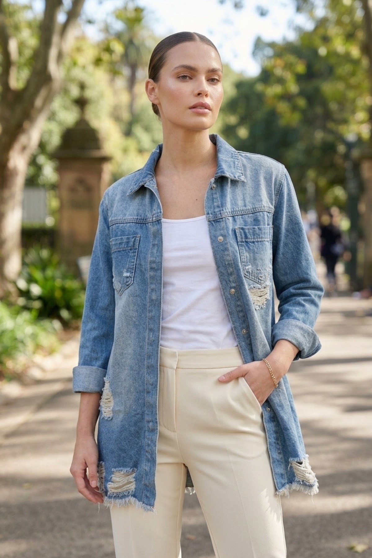 Eskitme Detaylı Denim Ceket