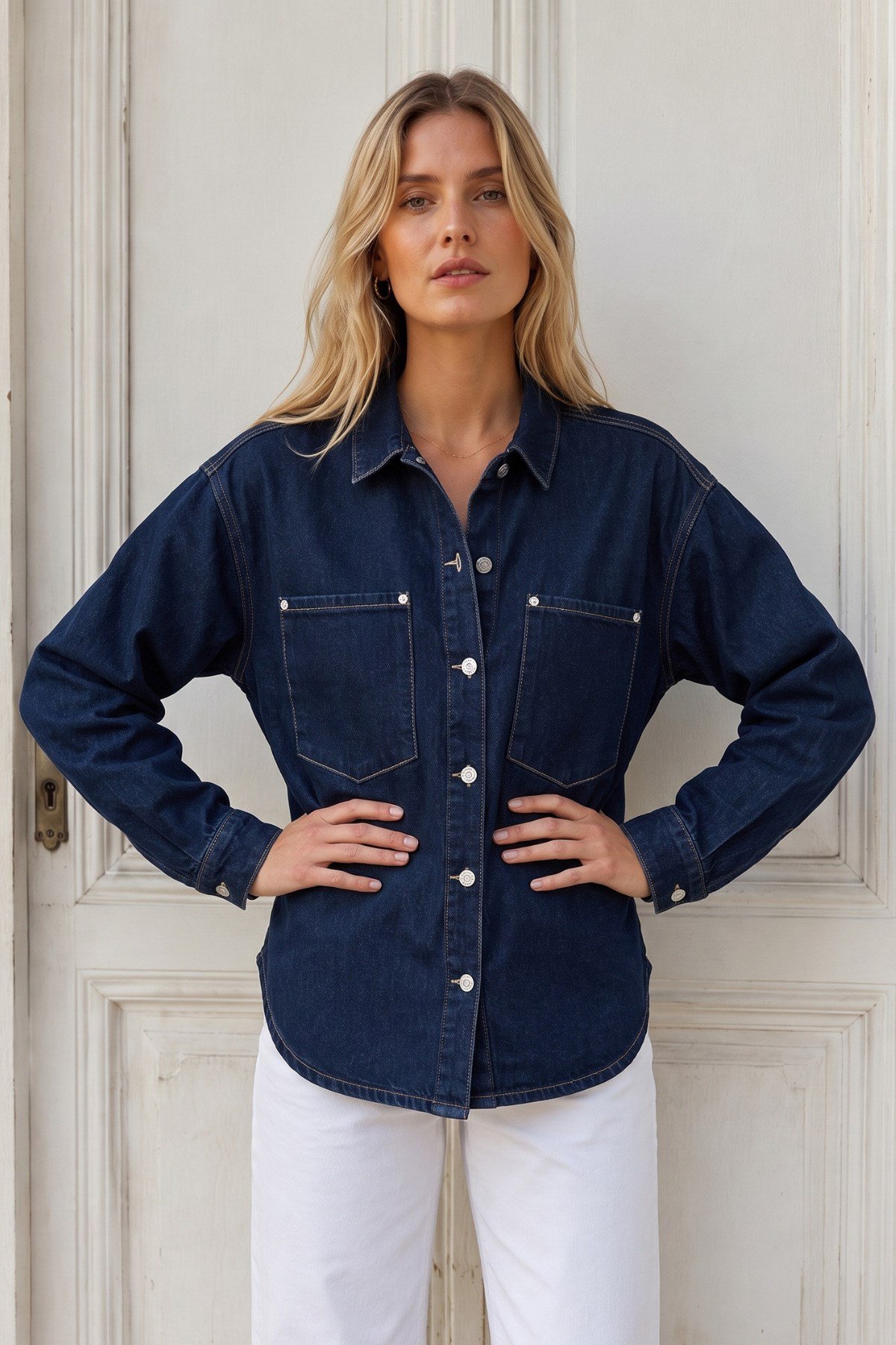 Oversize Lacivert Denim (kot) Ceket