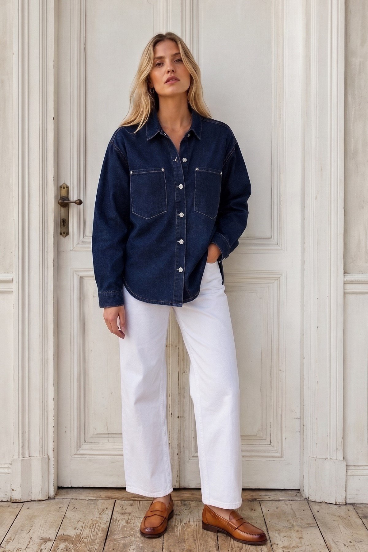 Oversize Lacivert Denim (kot) Ceket