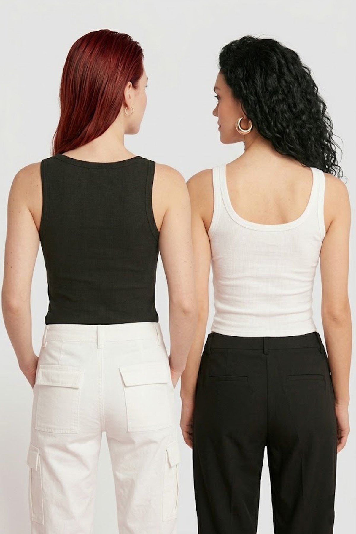 Kadın 2'li Set Premium Ribanalı Kaşkorse Atlet Siyah-Beyaz Basic Fitilli Pamuklu Esnek