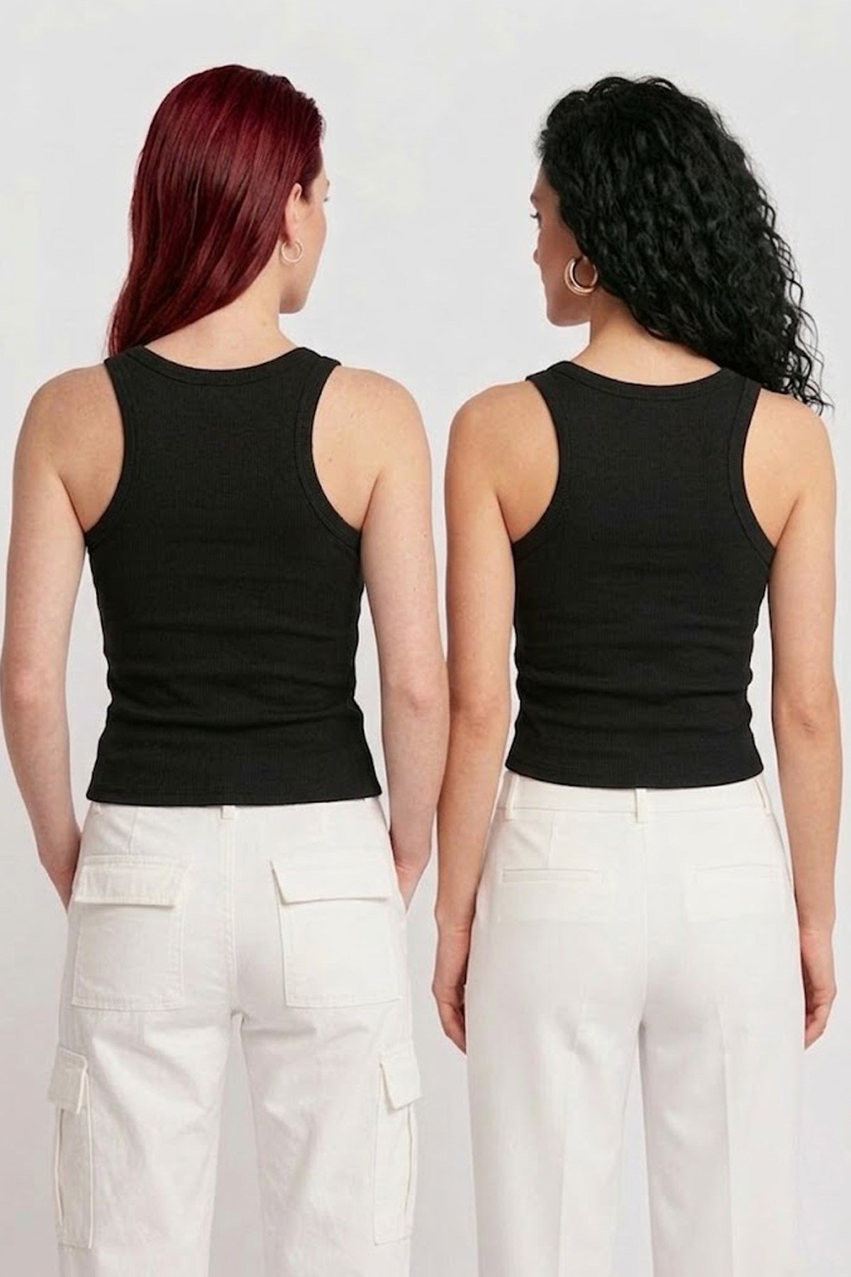 Lady Bom Kadın 2'li Set Premium Ribanalı Kaşkorse Siyah Basic Fitilli Pamuklu Esnek Bluz Atlet