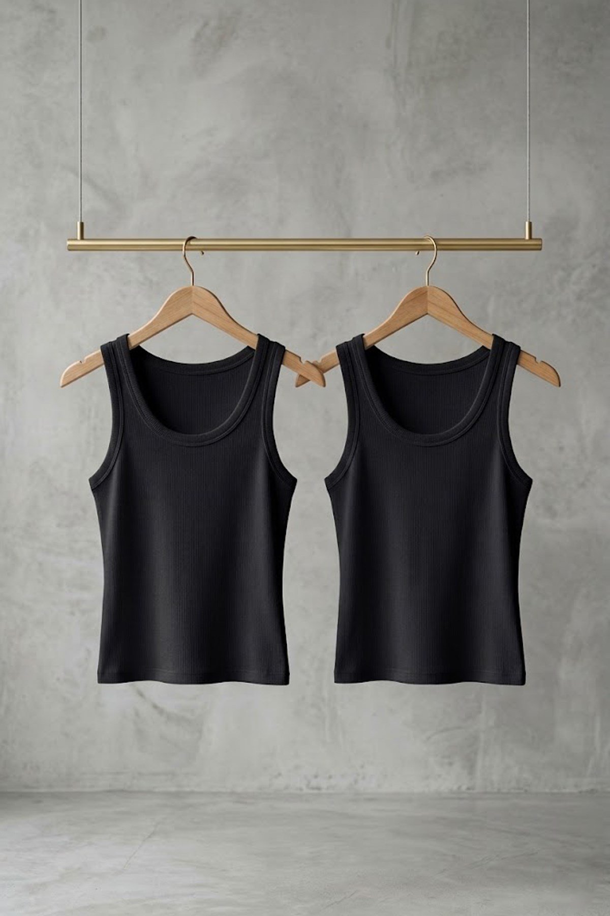 Lady Bom Kadın 2'li Set Premium Ribanalı Kaşkorse Siyah Basic Fitilli Pamuklu Esnek Bluz Atlet