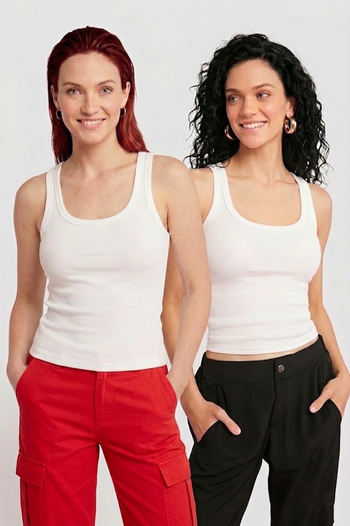 Lady Bom Kadın 2'li Set Premium Ribanalı Kaşkorse Beyaz Basic Fitilli Pamuklu Esnek Bluz Atlet