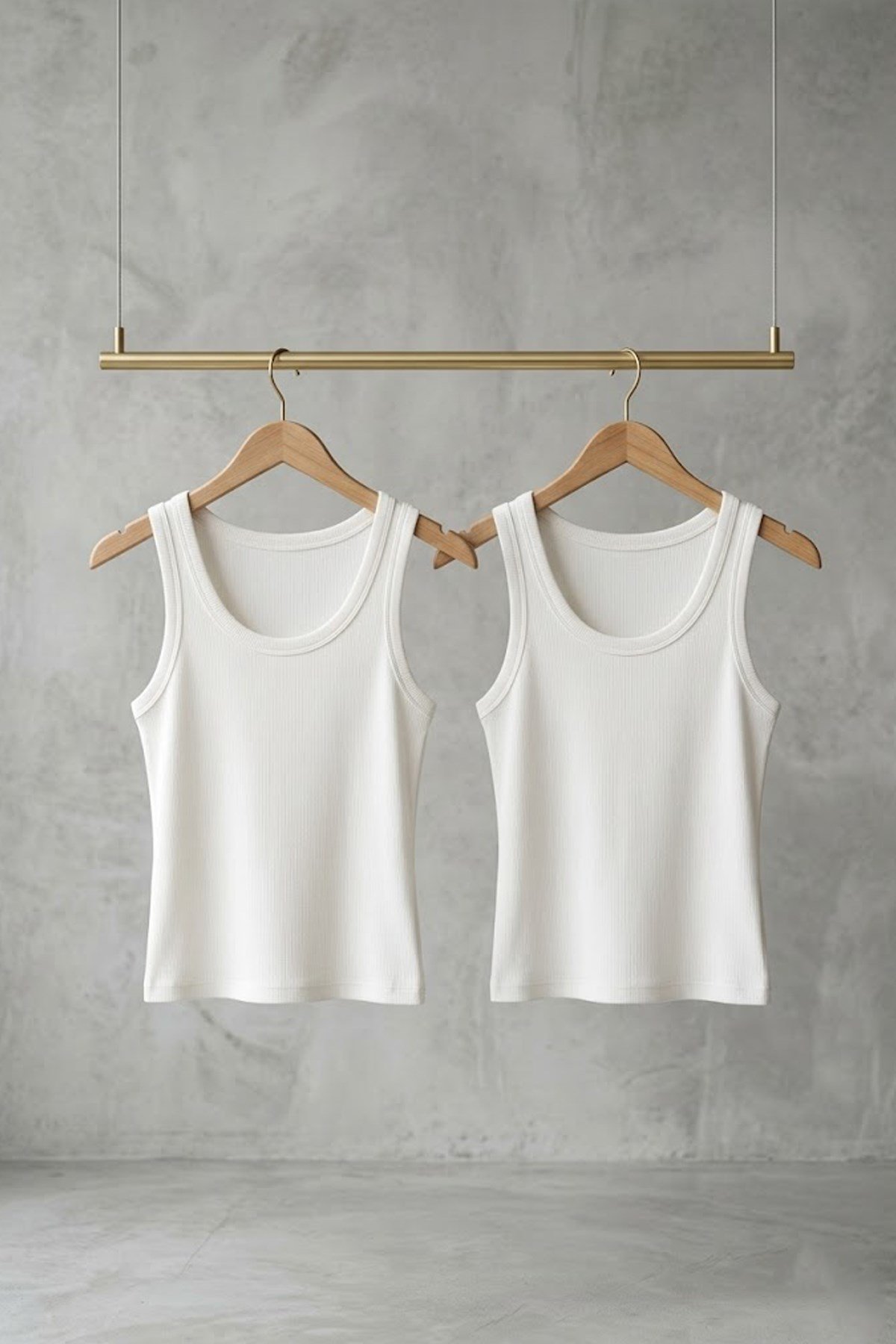 Lady Bom Kadın 2'li Set Premium Ribanalı Kaşkorse Beyaz Basic Fitilli Pamuklu Esnek Bluz Atlet