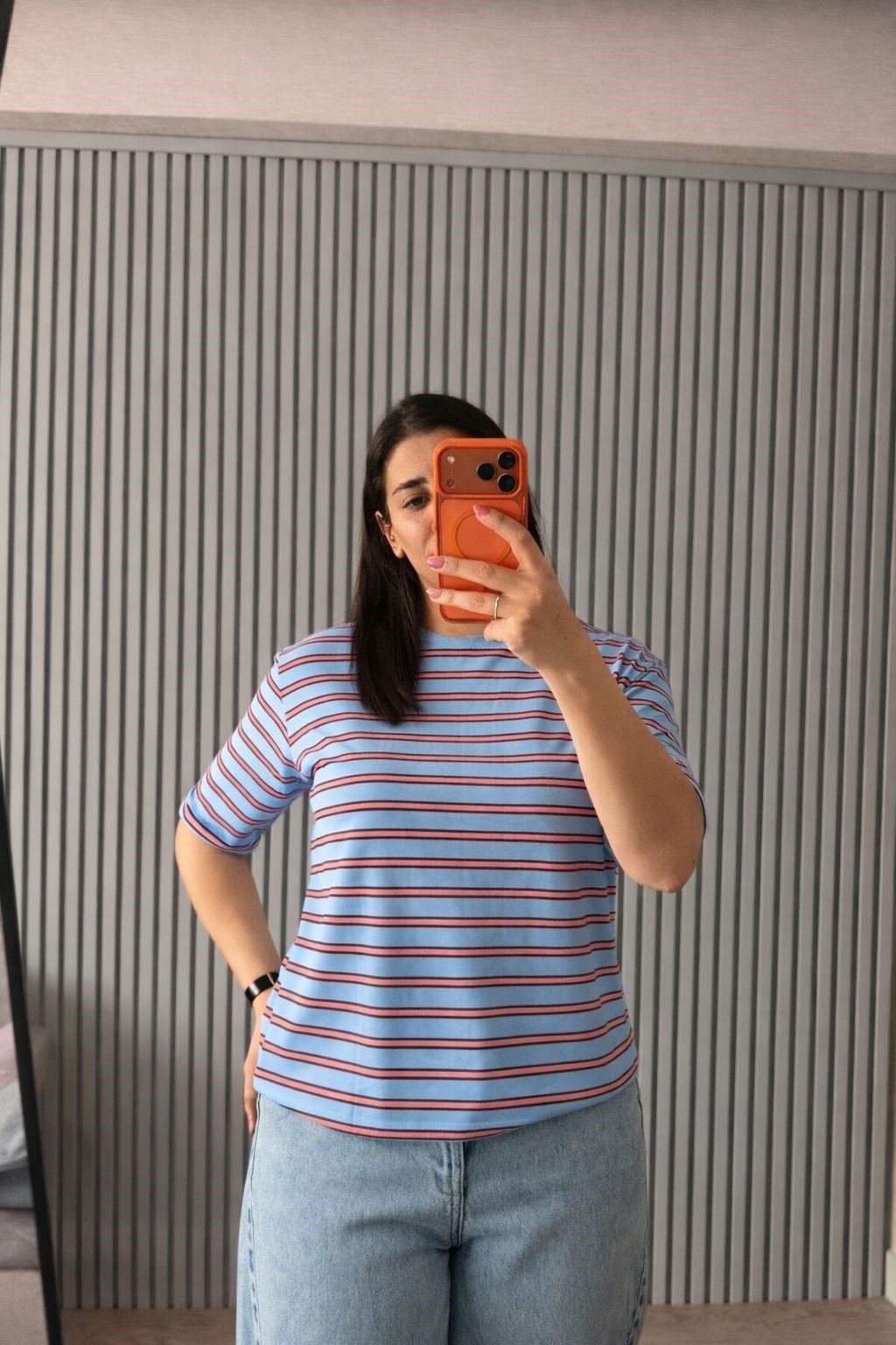 Çizgili Mavi T-Shirt