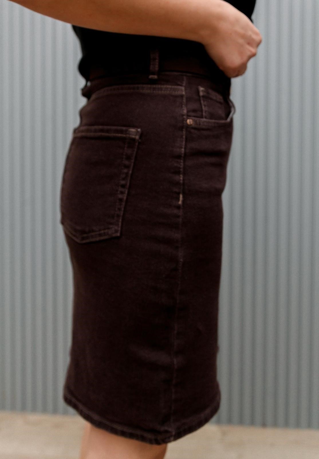 Yüksek Bel Likralı Kahverengi Denim Etek