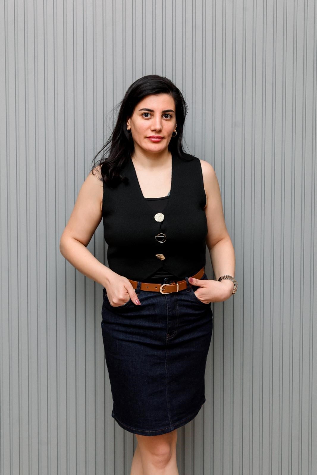 Yüksek Bel Likralı Lacivert Denim Etek