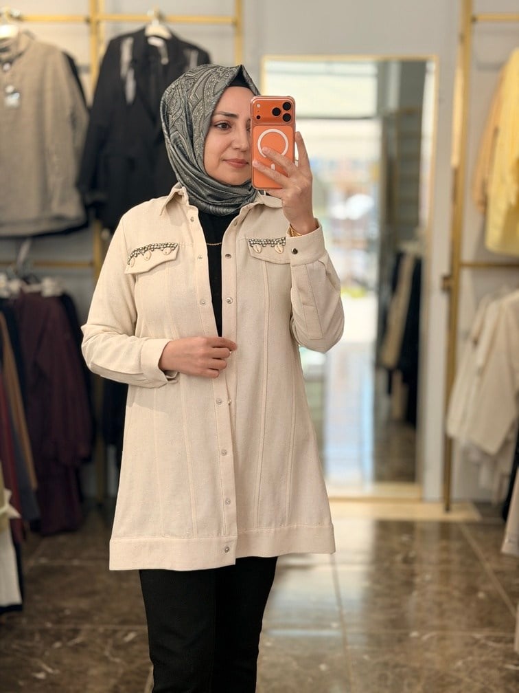 1015 Keten Giy Çık Kap | Krem