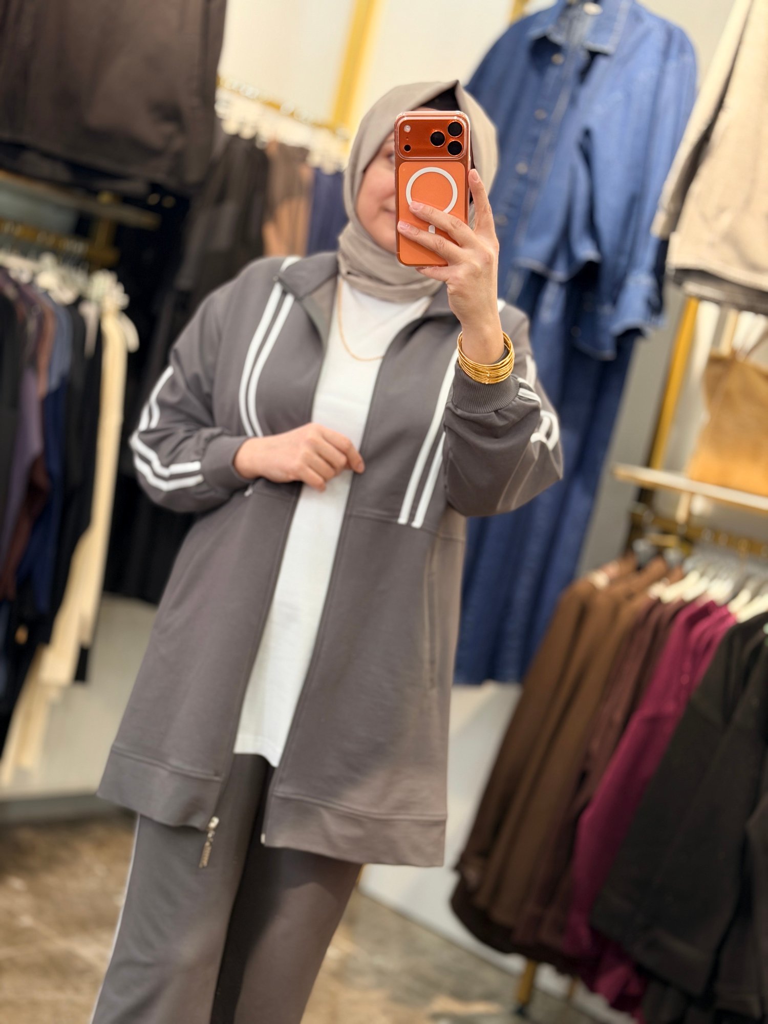 10767 Çizgili 3'lü Eşofman Takımı | Gri