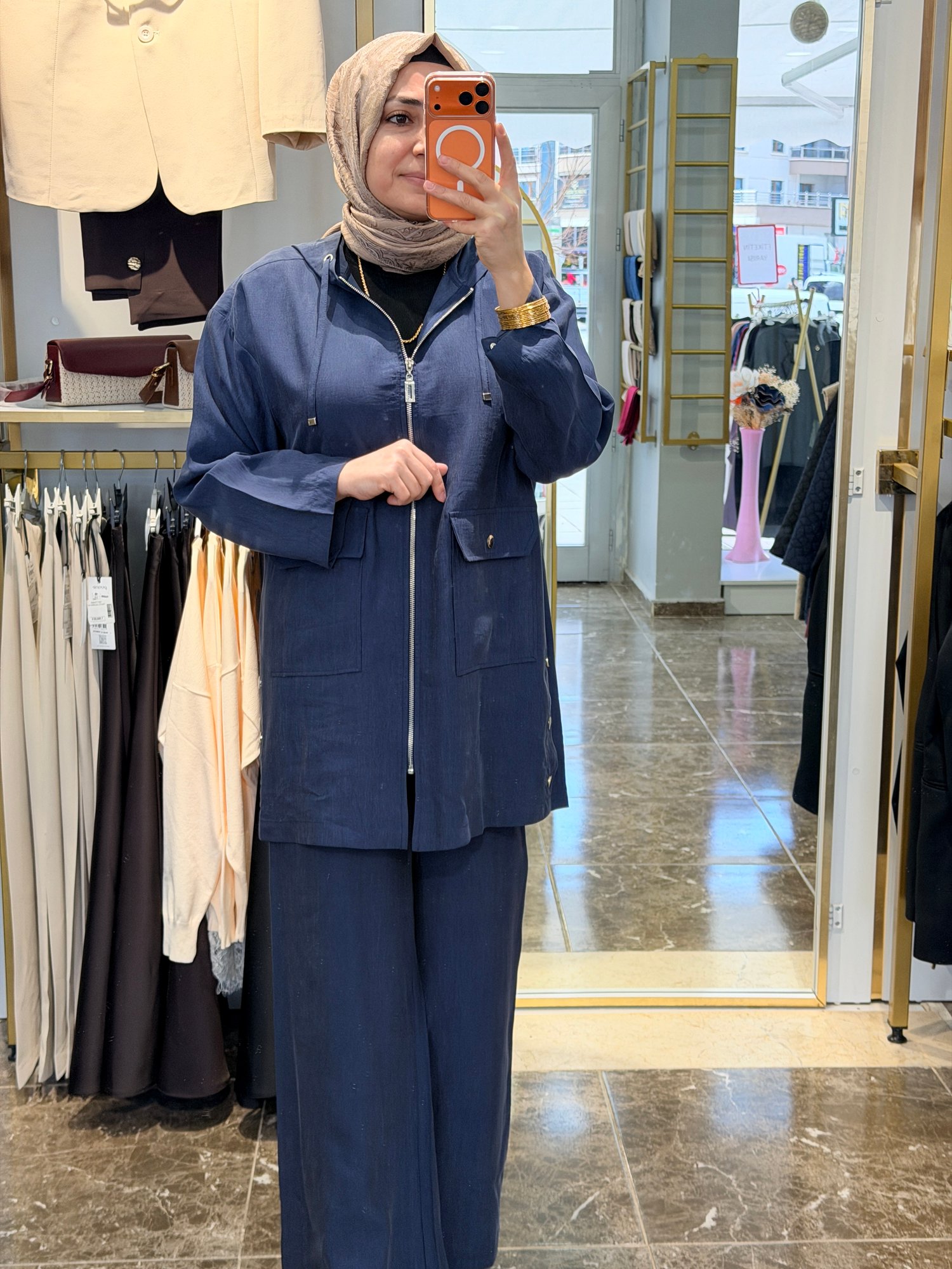 10842 Kapüşonlu Fermuarlı 2'li Takım | Lacivert