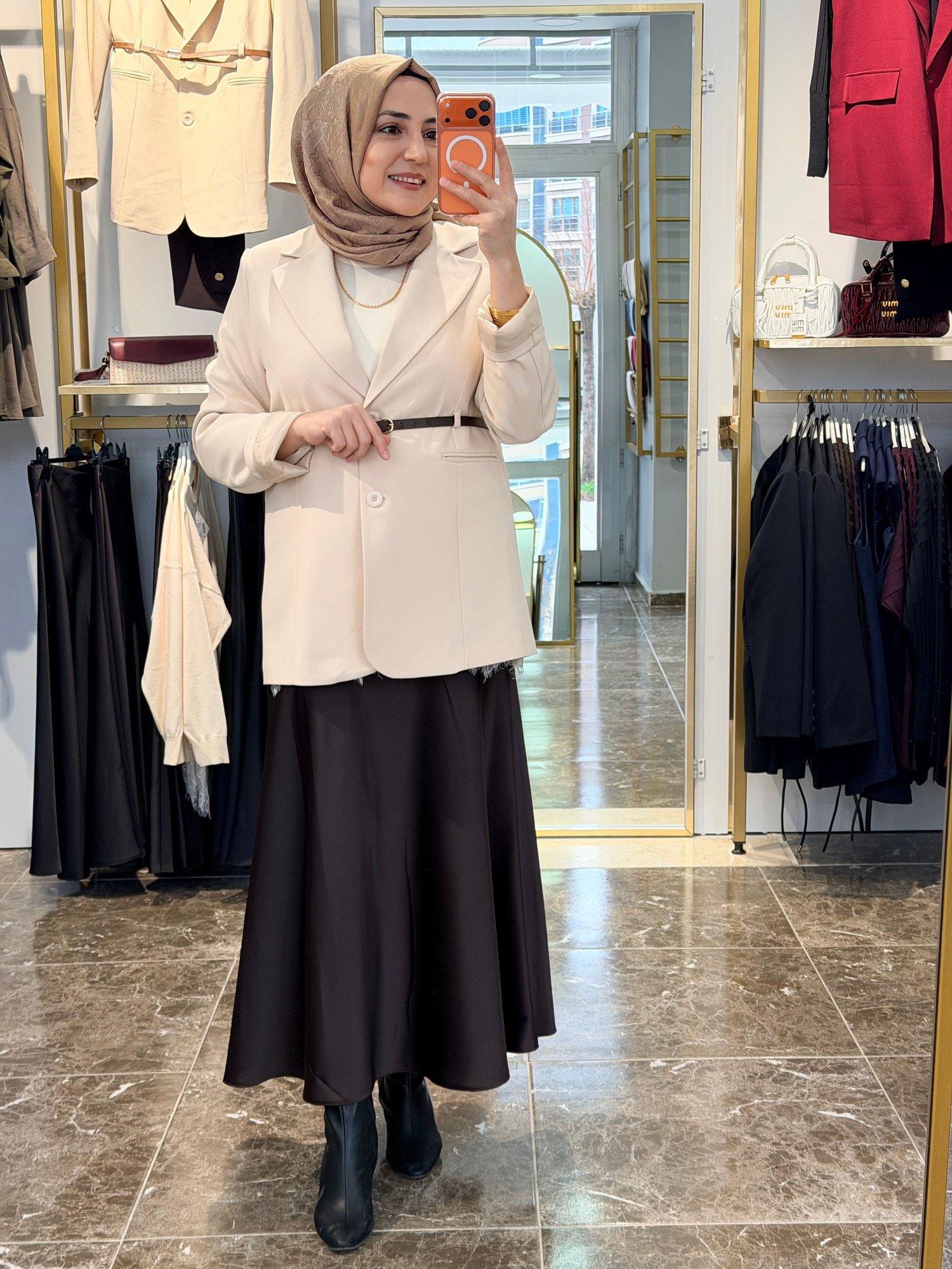 140221 Kemerli Ceket | Krem