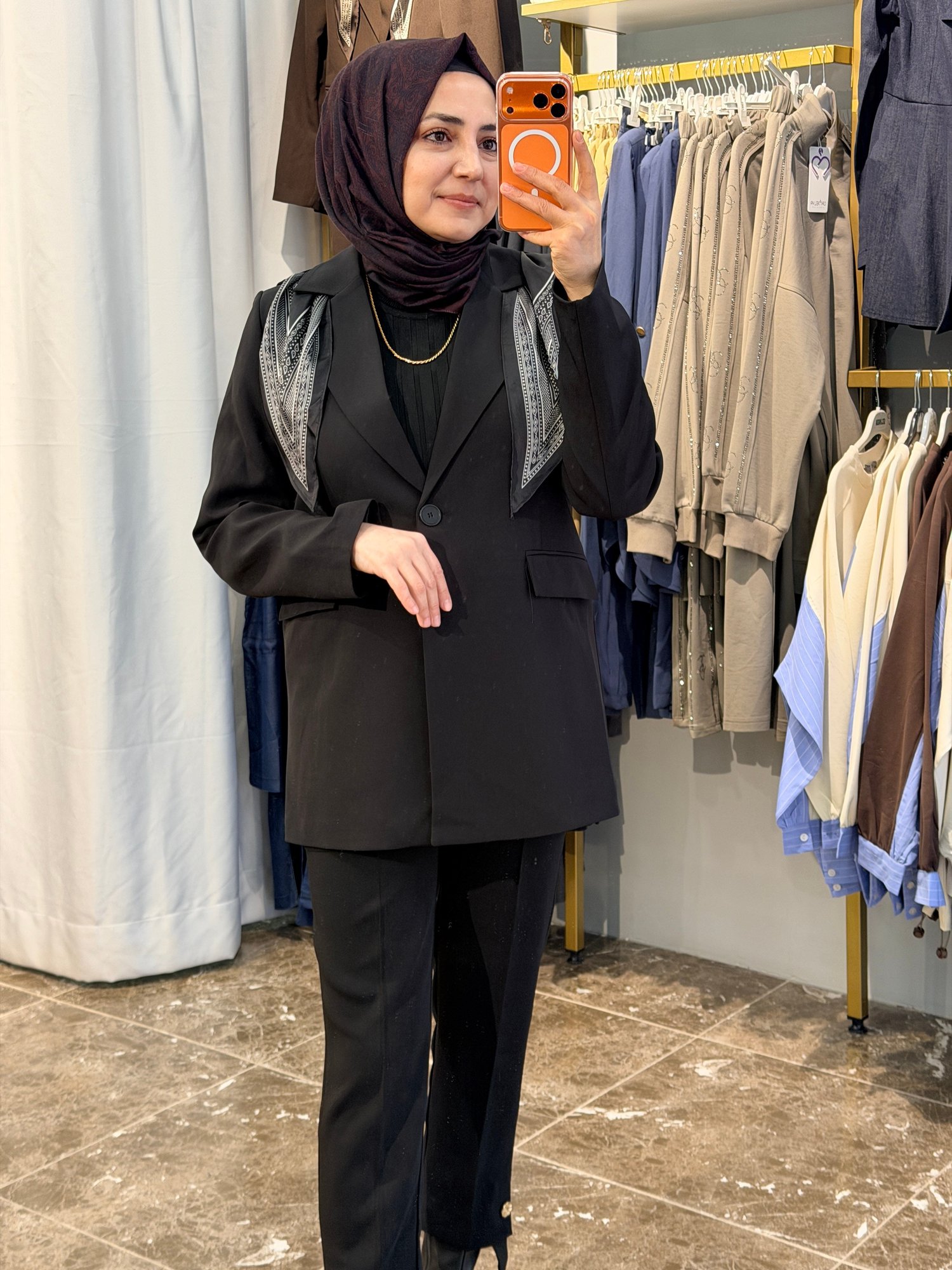 140253 Fularlı Ceket | Siyah