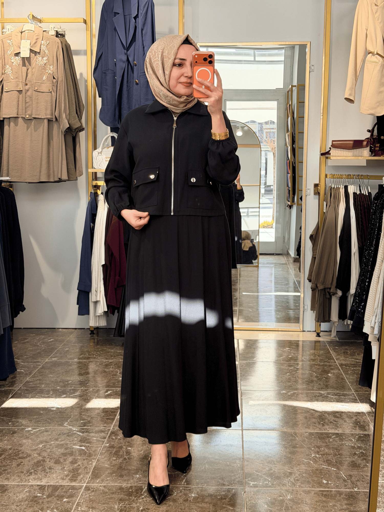 14436 Fermuarlı Etekli Takım | Siyah