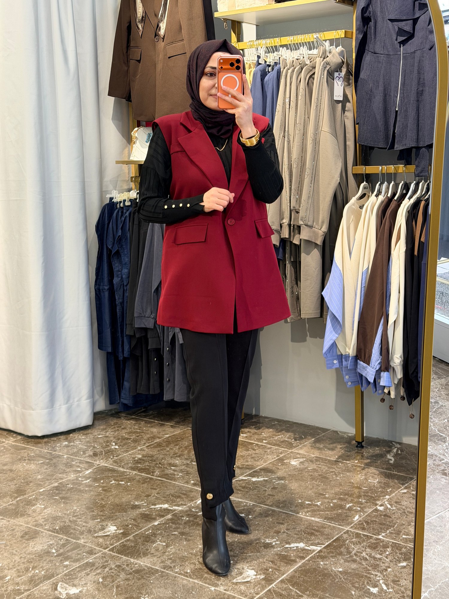 2085 Kemerli Double Yelek | Bordo