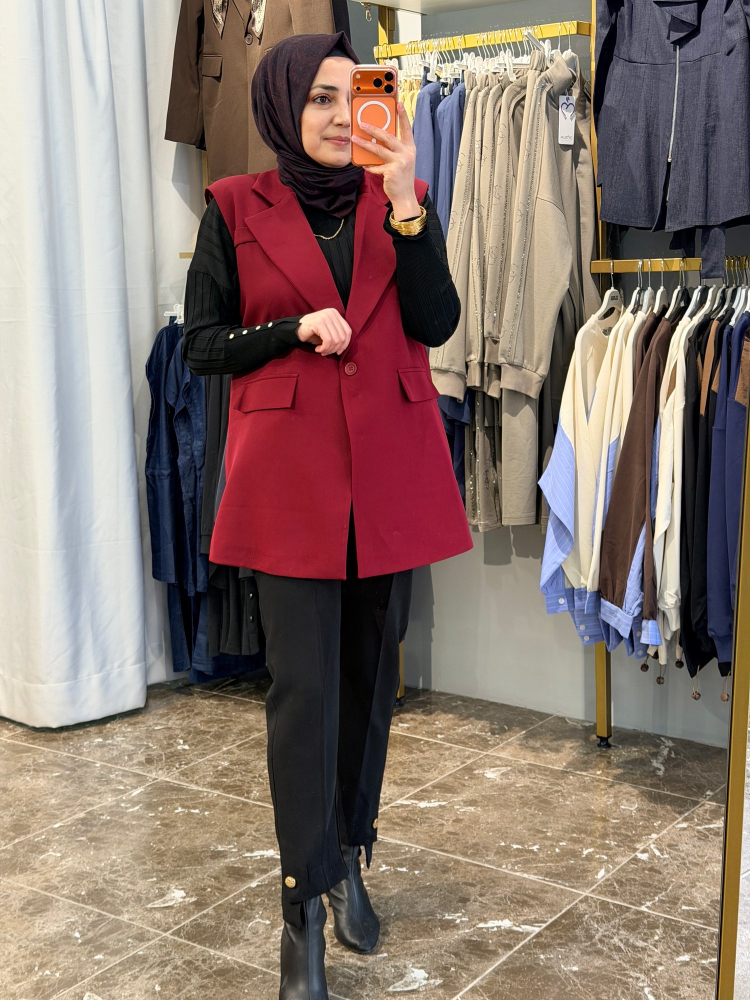 2085 Kemerli Double Yelek | Bordo