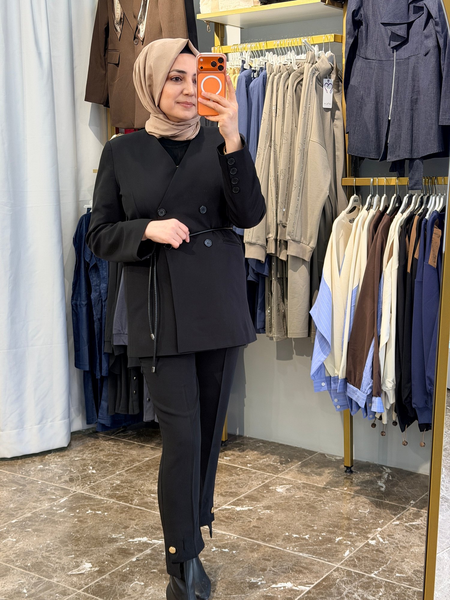 2087 Kruvaze Yakalı Double Ceket | Siyah