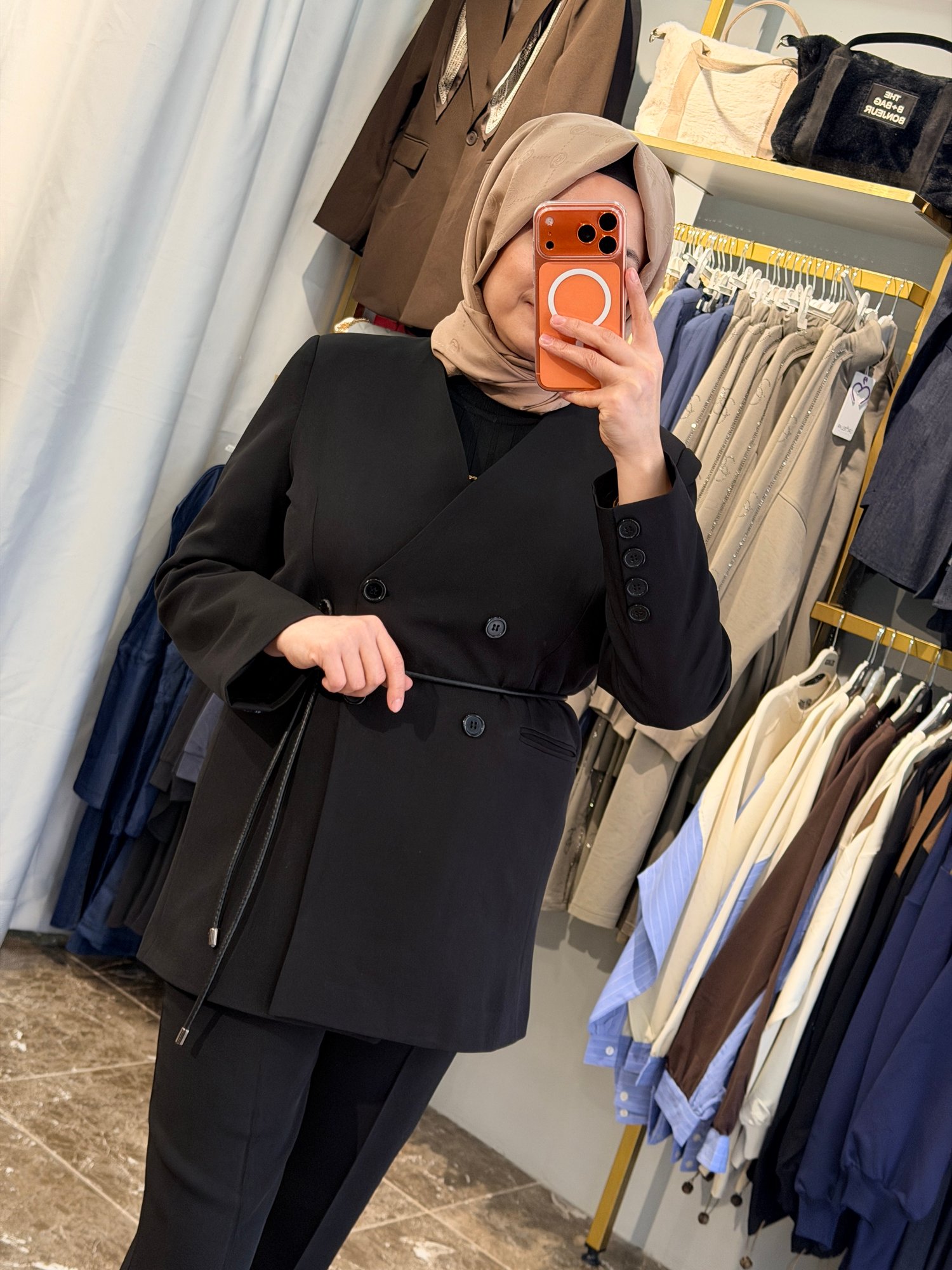 2087 Kruvaze Yakalı Double Ceket | Siyah