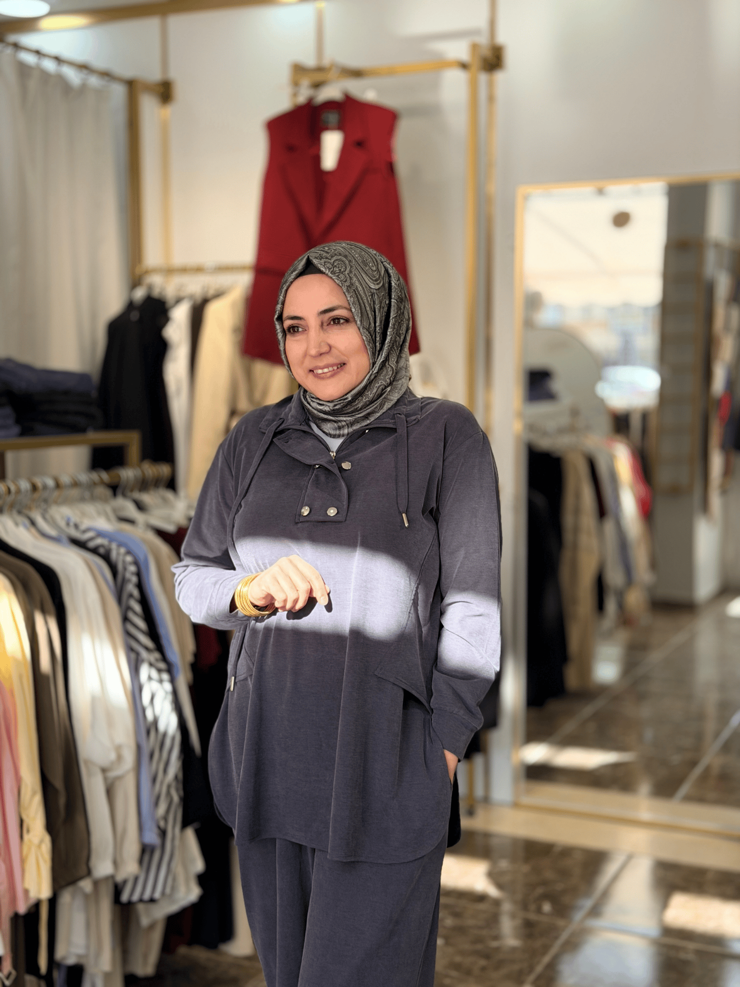 4417 Önden Fermuarlı 2'li Eşofman Takım | Füme