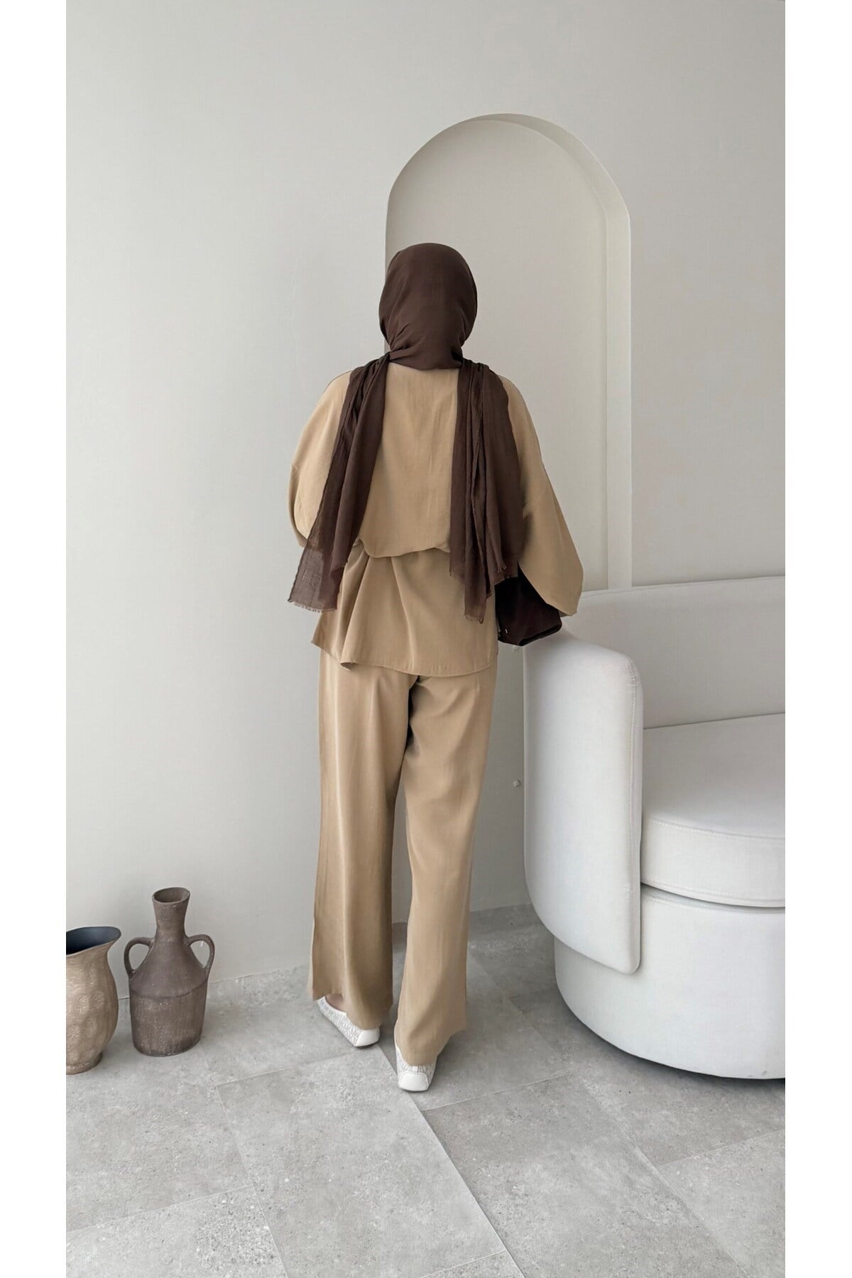 Kadın Düğmeli Modal Pantolon Gömlekli Takım