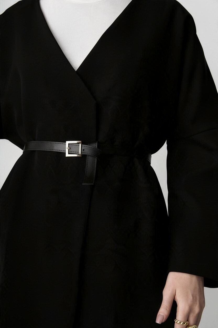 Kadın Kemerli Kimono Astarlı Şık Ceket