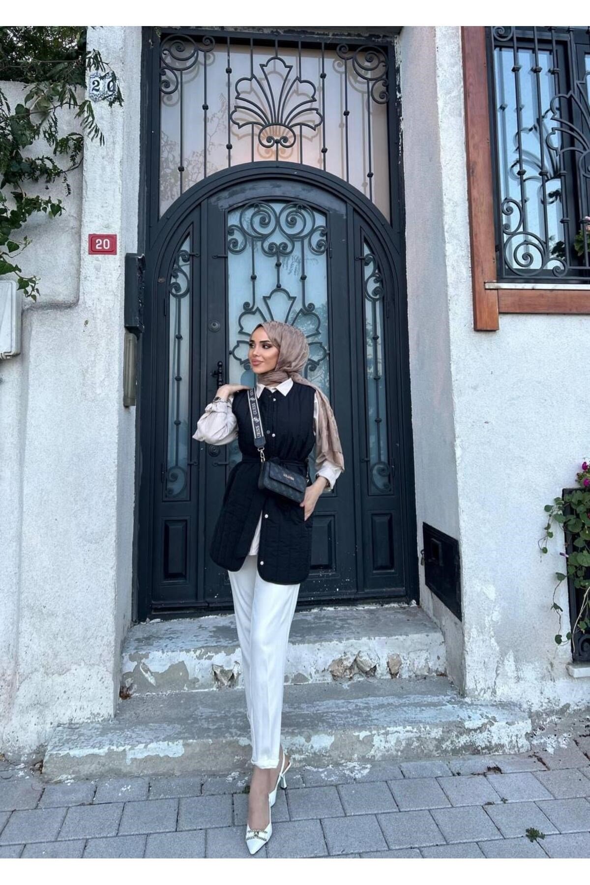Kadın Midi Boy Kapitone Kuşaklı Yelek