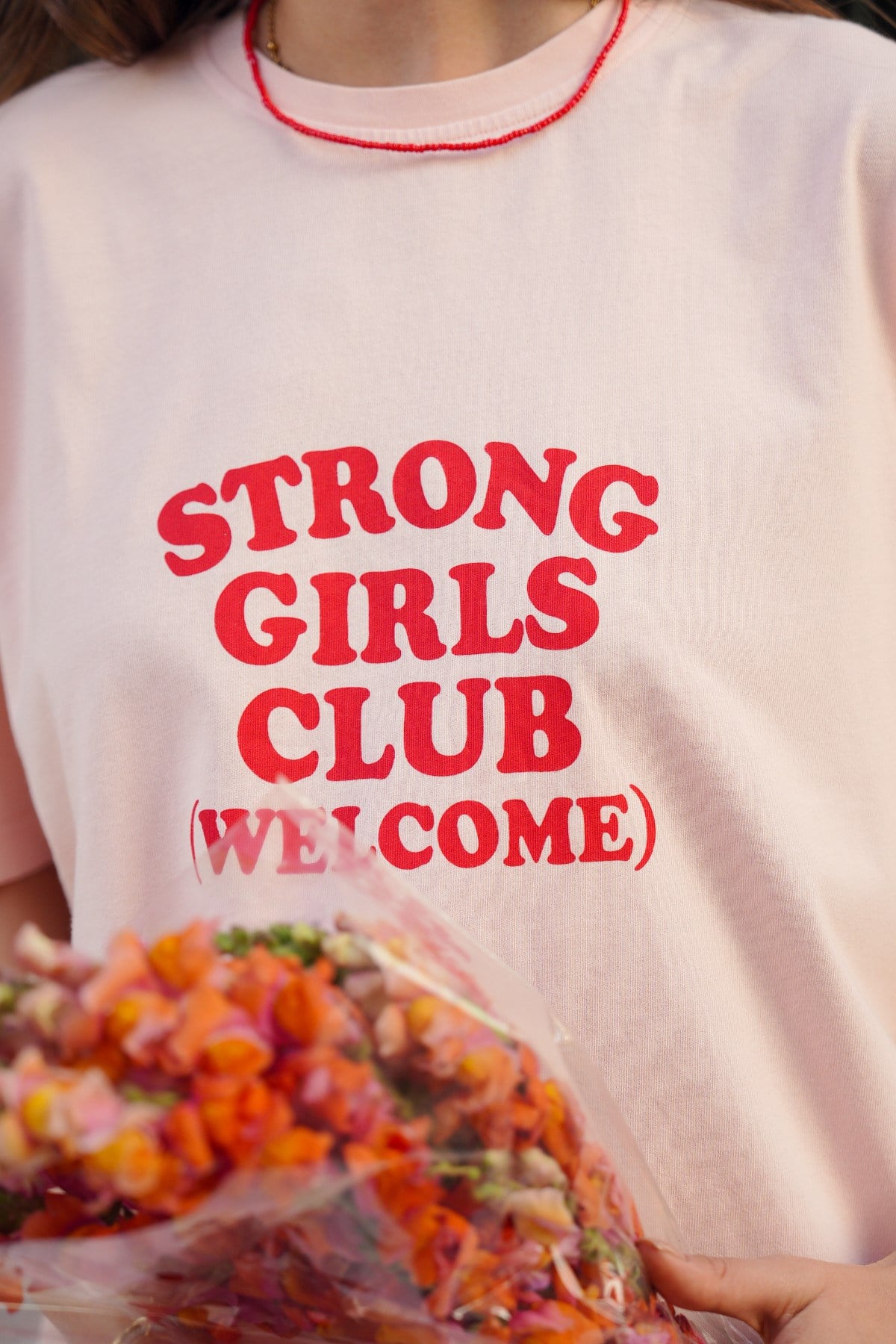 Kadın Pembe Çekmeyen Baskılı Oversize Bisiklet Yaka Kısa Kol Penye T-shirt