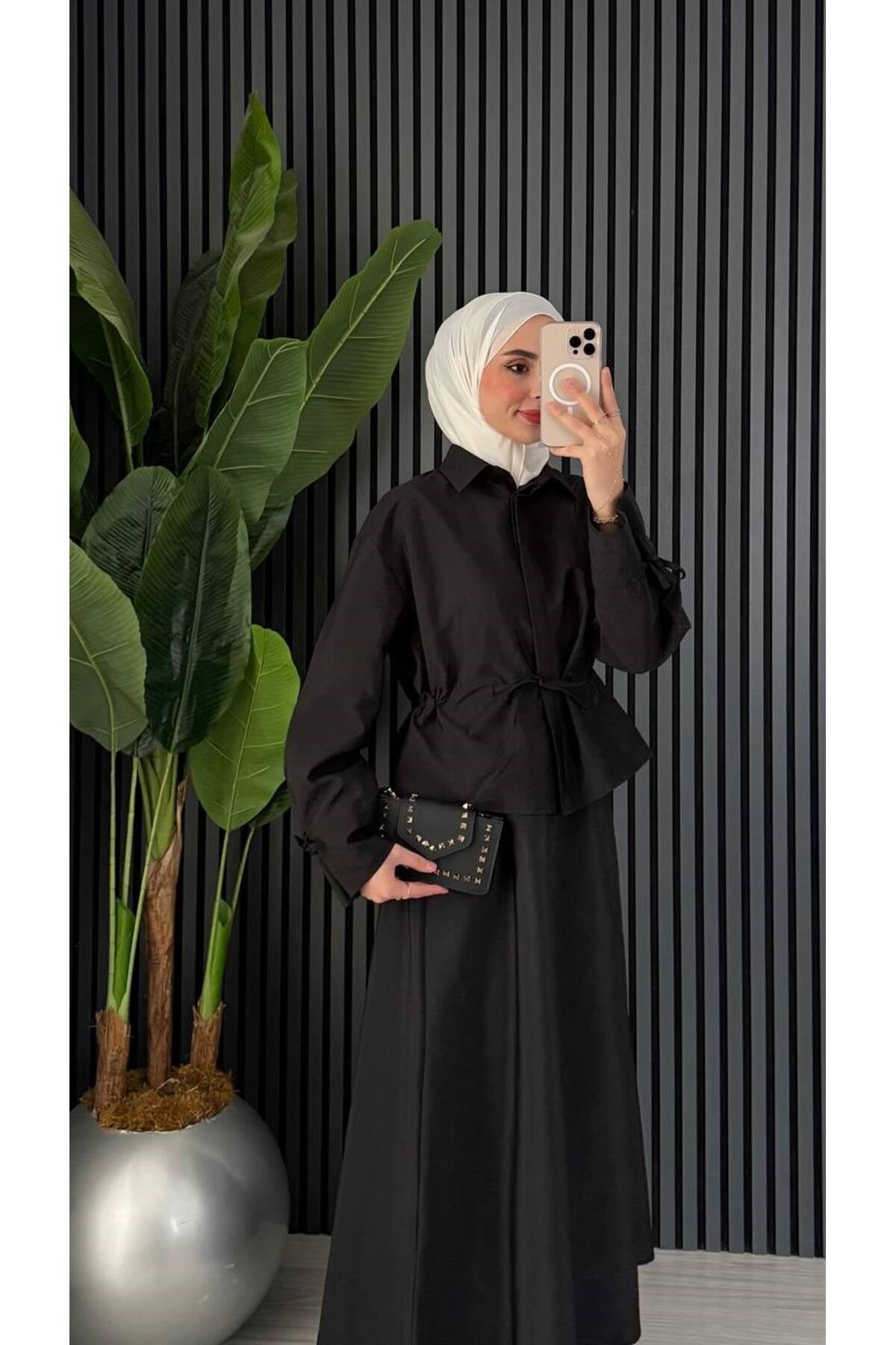 Modal Gabardin Mevsimlik Bağlamalı Bluz Etek Takım