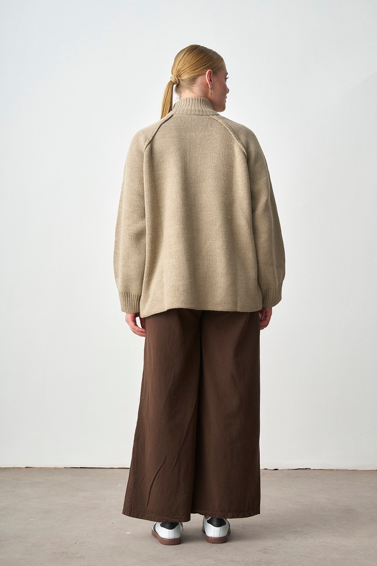 Molly Nelly Kadın Oversize Triko Çift Fermuarlı Hırka
