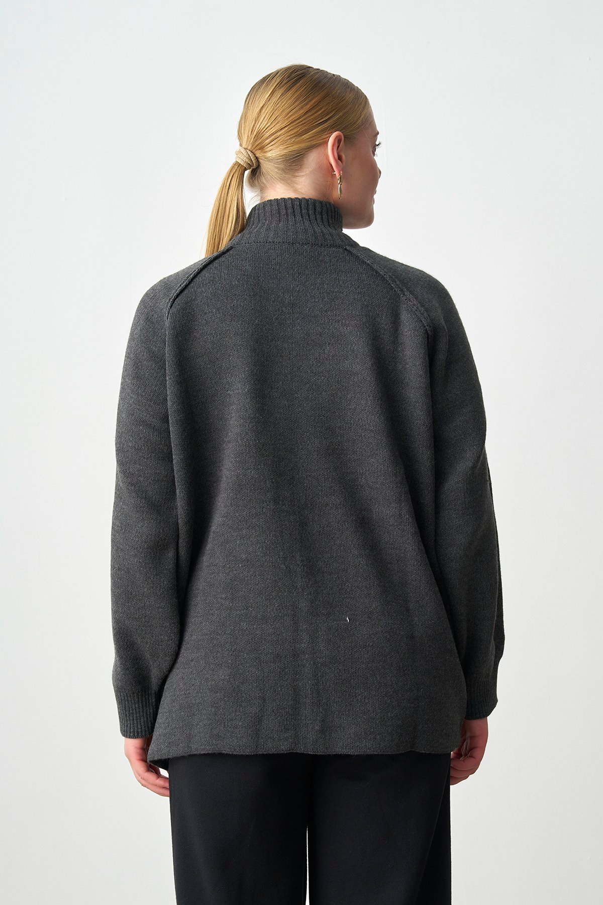 Molly Nelly Kadın Oversize Triko Çift Fermuarlı Hırka