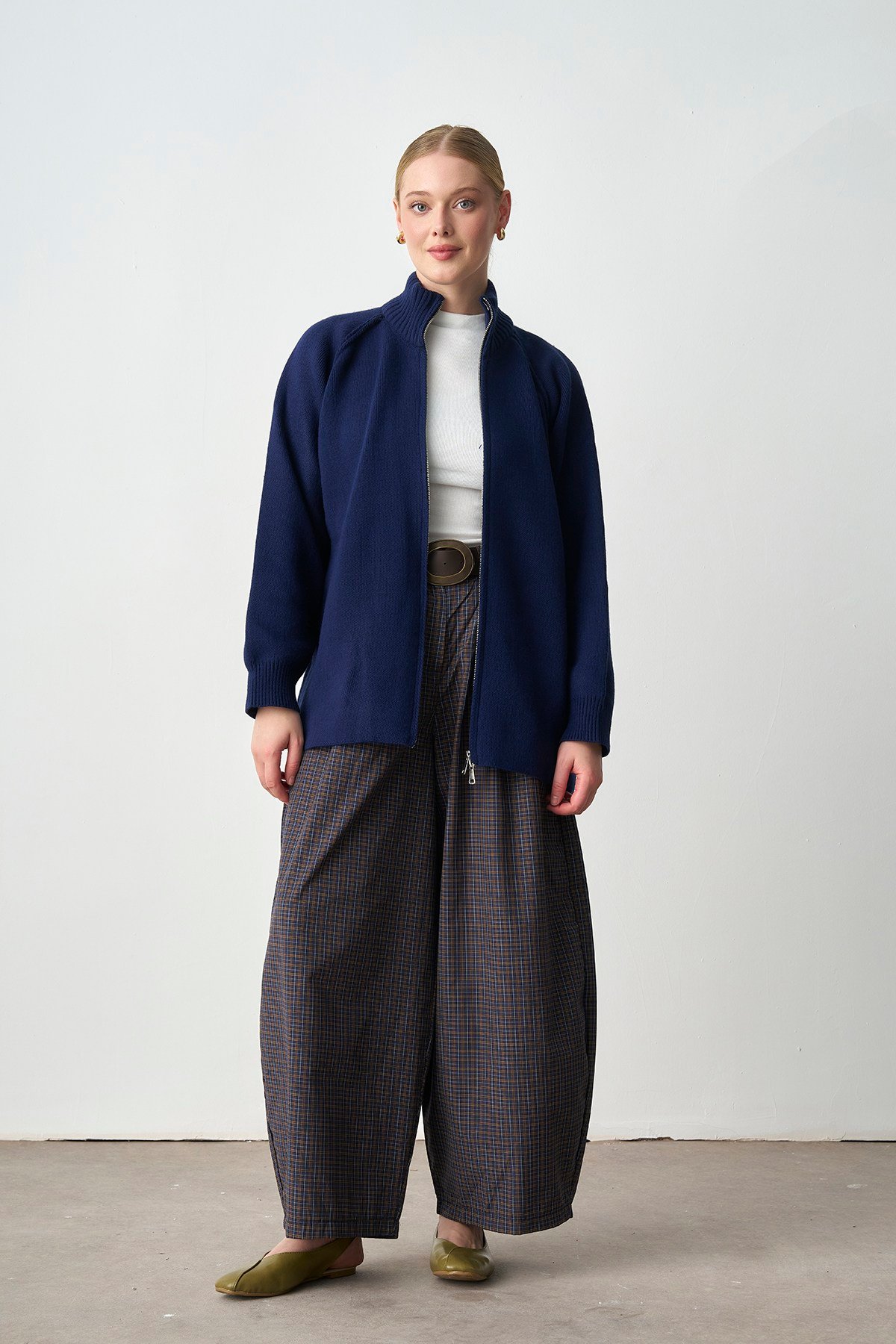 Molly Nelly Kadın Oversize Triko Çift Fermuarlı Hırka