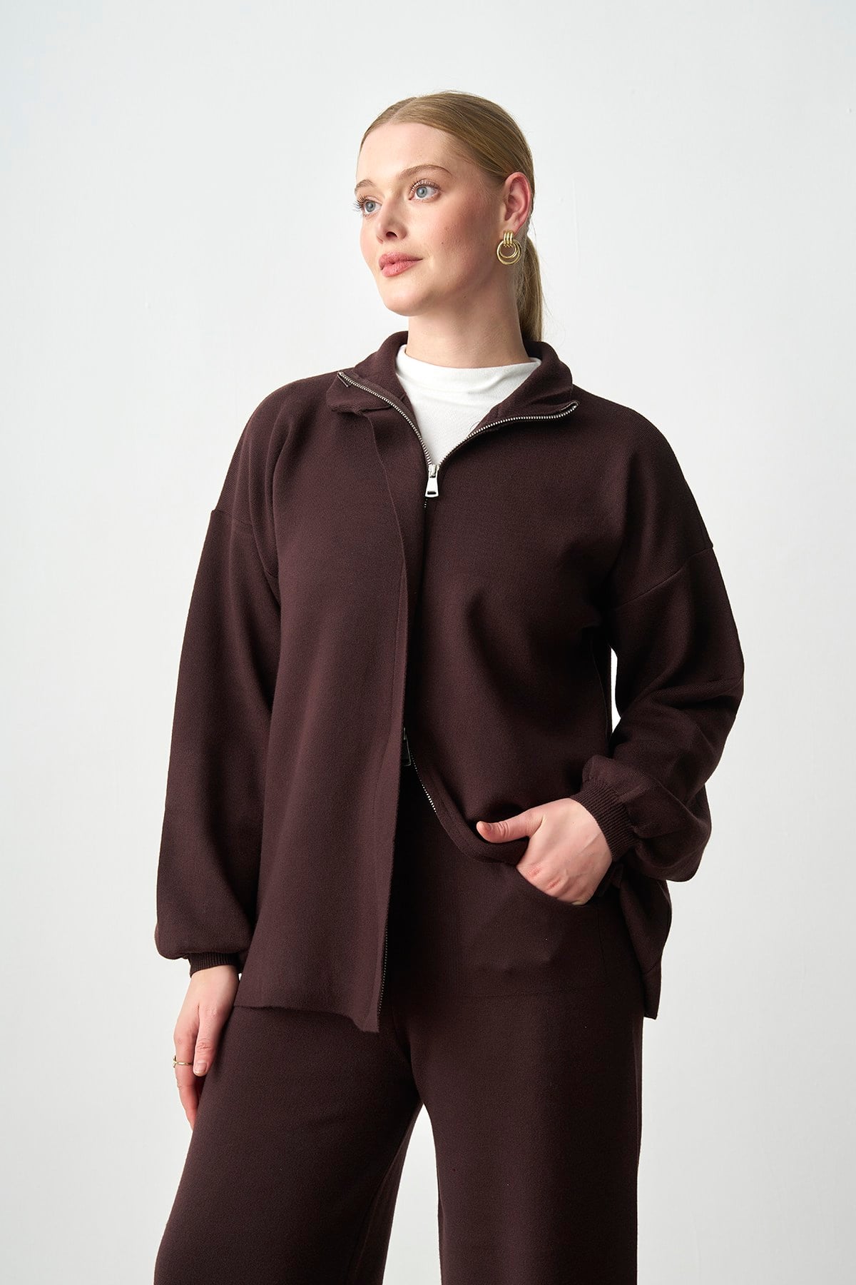 Molly Nelly Kadın Triko Fermuarlı Oversize Takım