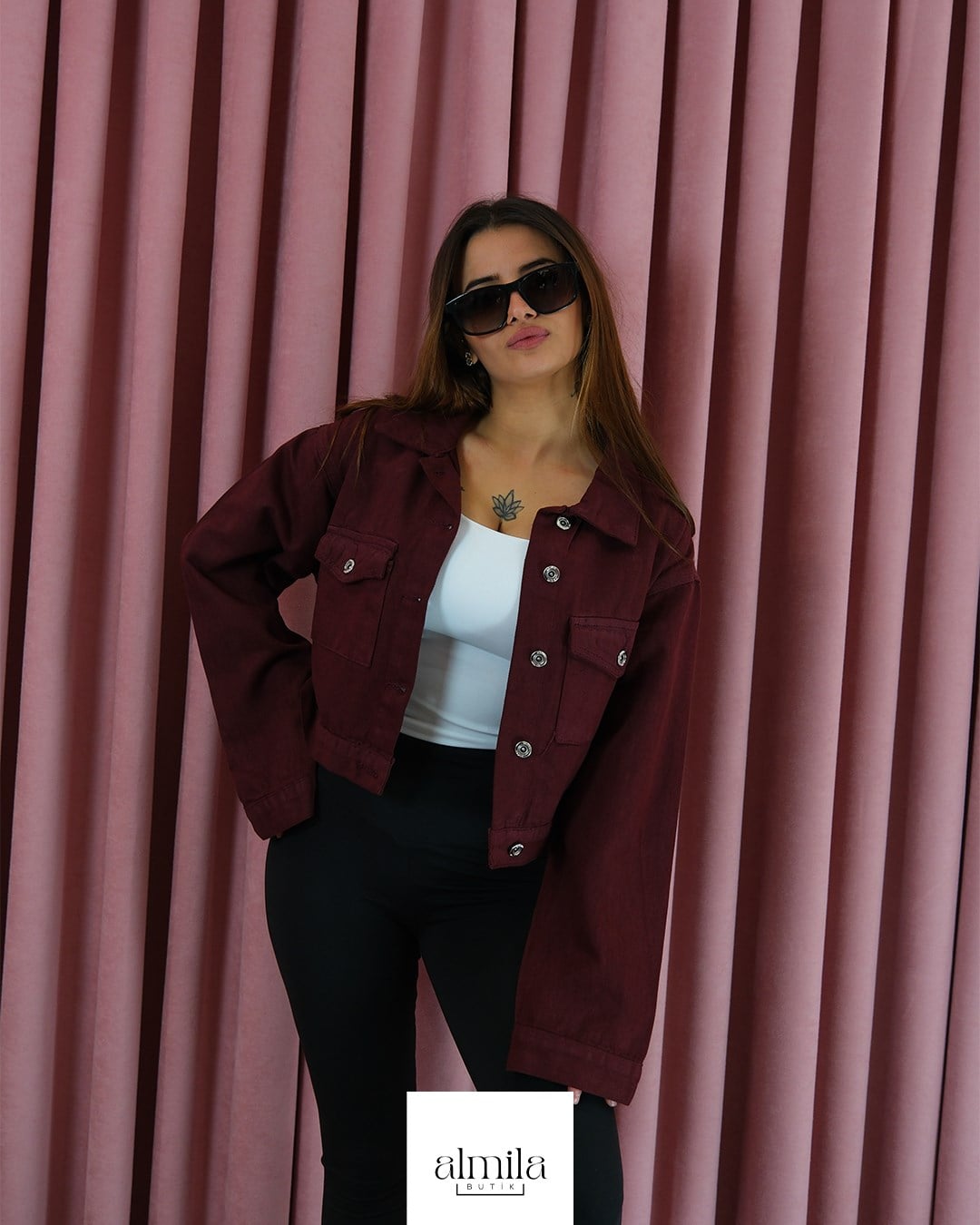 CROP DENIM CEKET BORDO