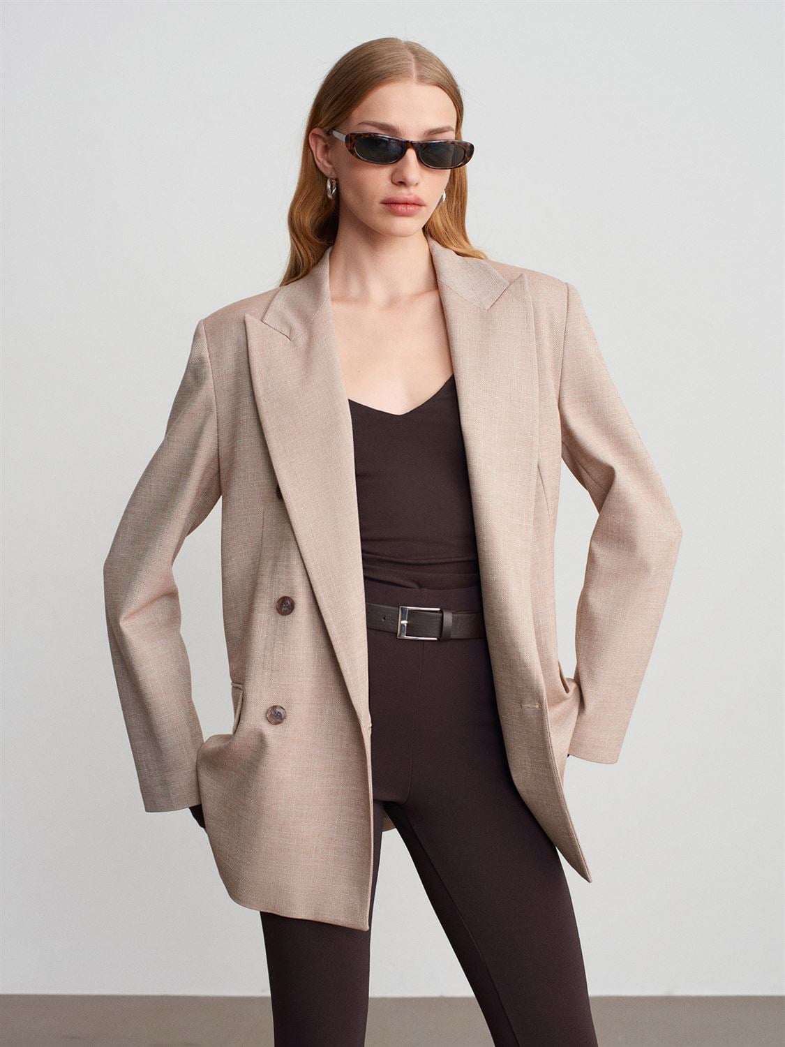 Blazer Ceket-Koyu Bej