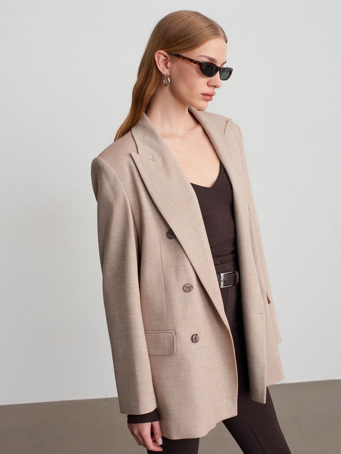 Blazer Ceket-Koyu Bej
