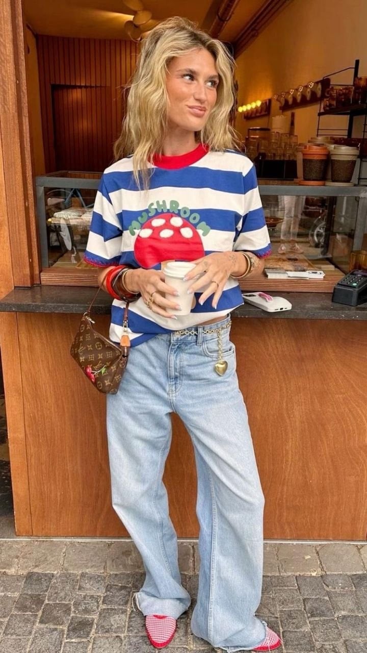 Mushroom Pop Çizgili T-Shirt