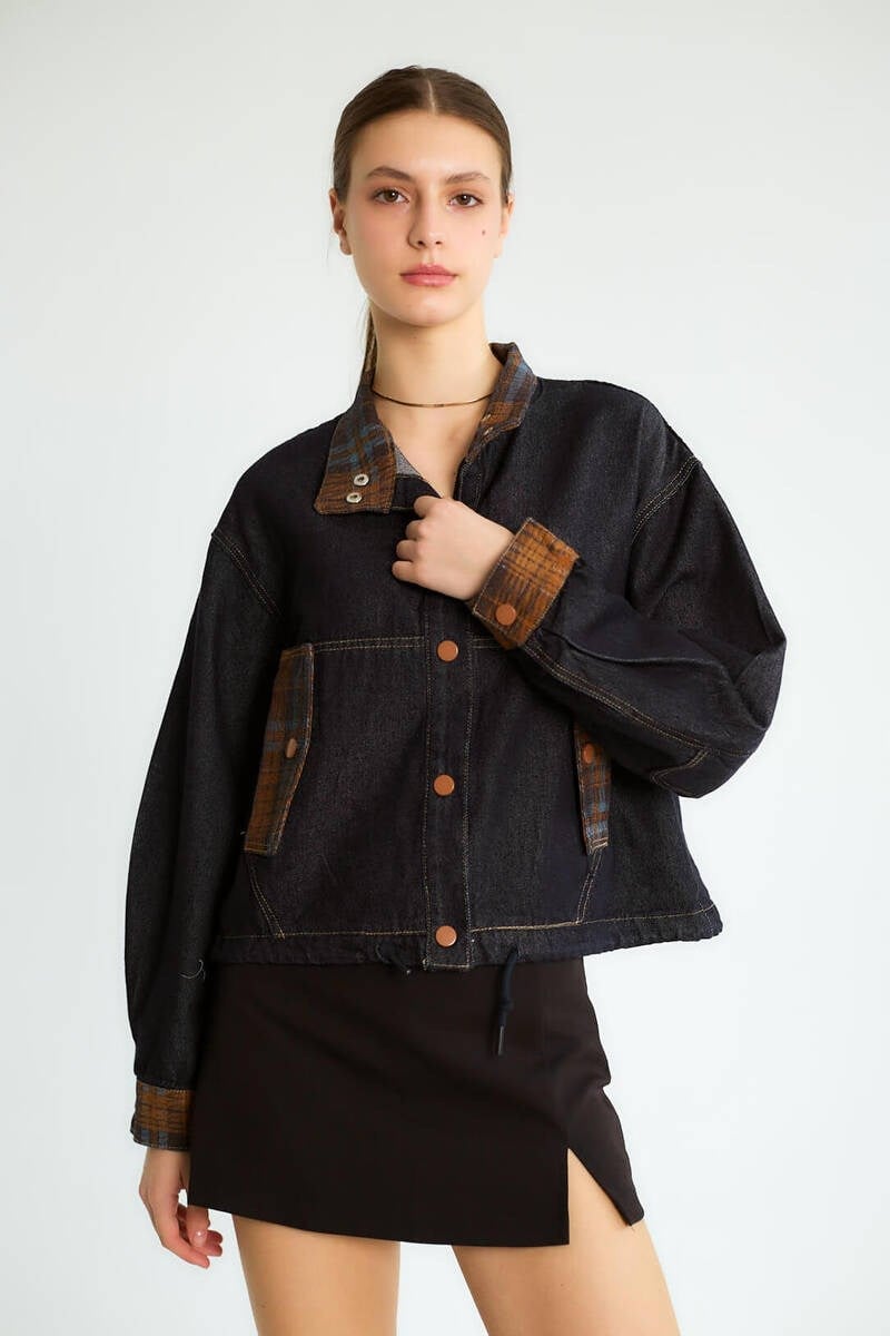 Vintage Kahve Detay Denim Ceket
