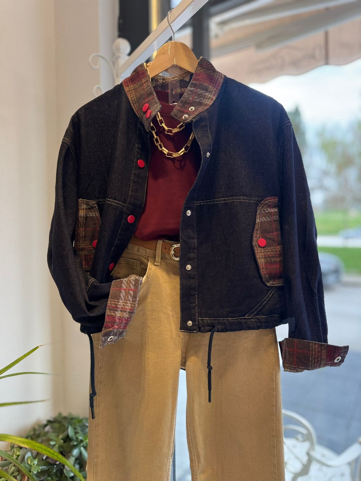 Vintage Kahve Detay Denim Ceket