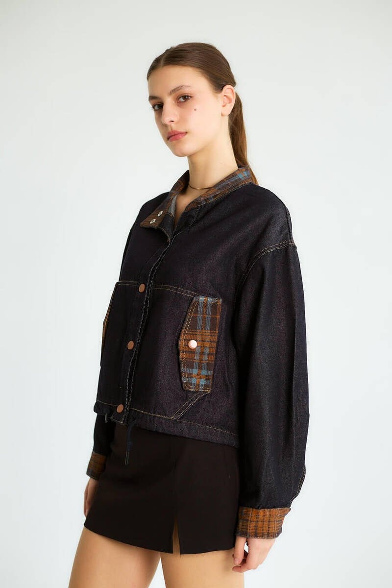 Vintage Kahve Detay Denim Ceket