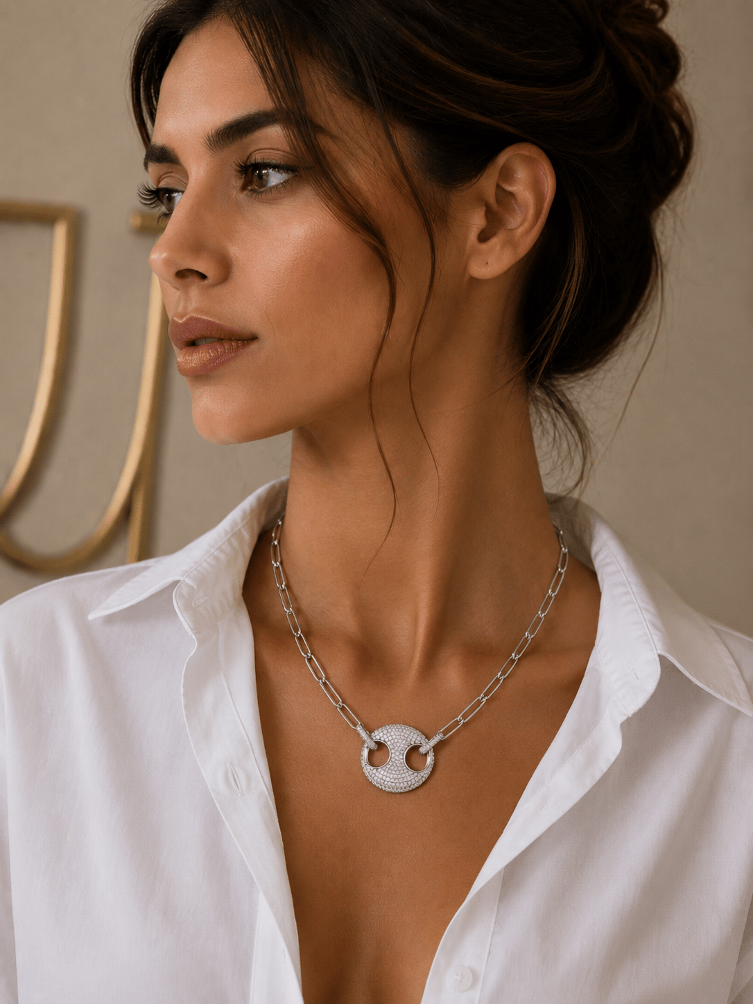 Silver Big Button Kolye