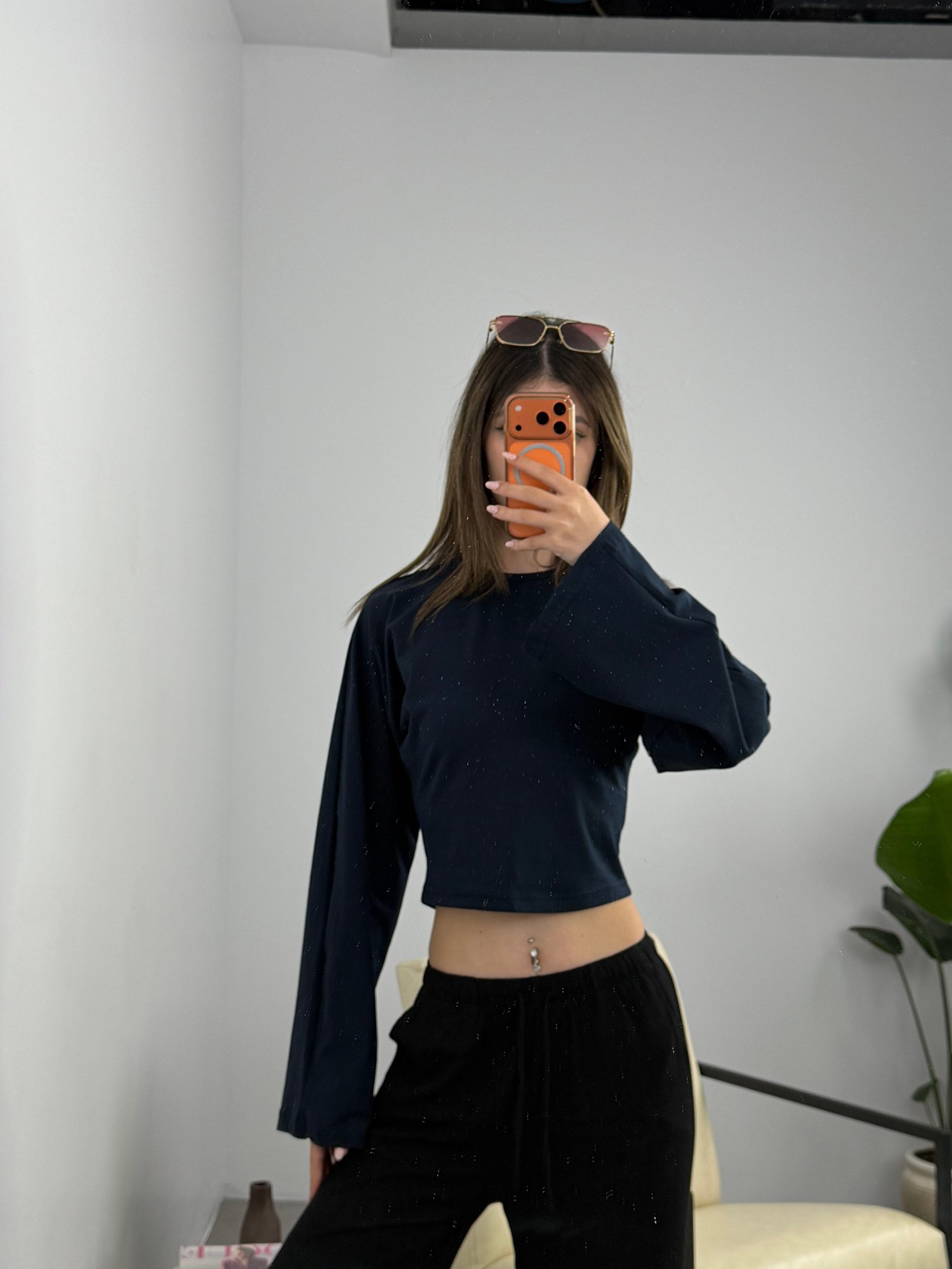 Esnek Fit Crop Bluz Siyah