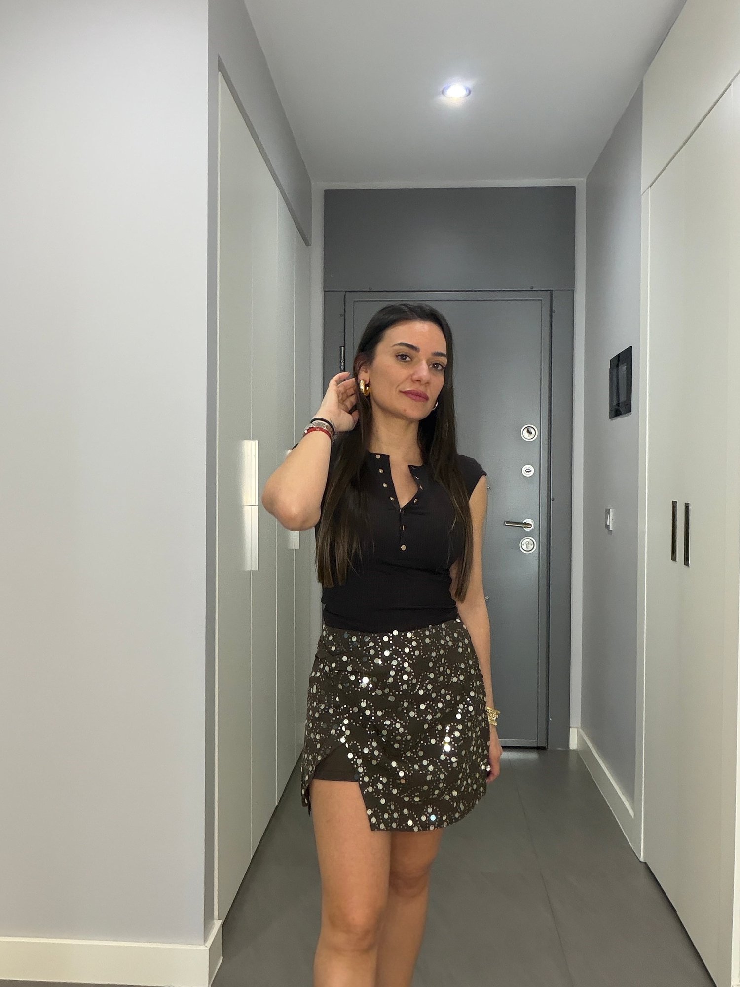 Pullu Bel Detaylı Şort Etek