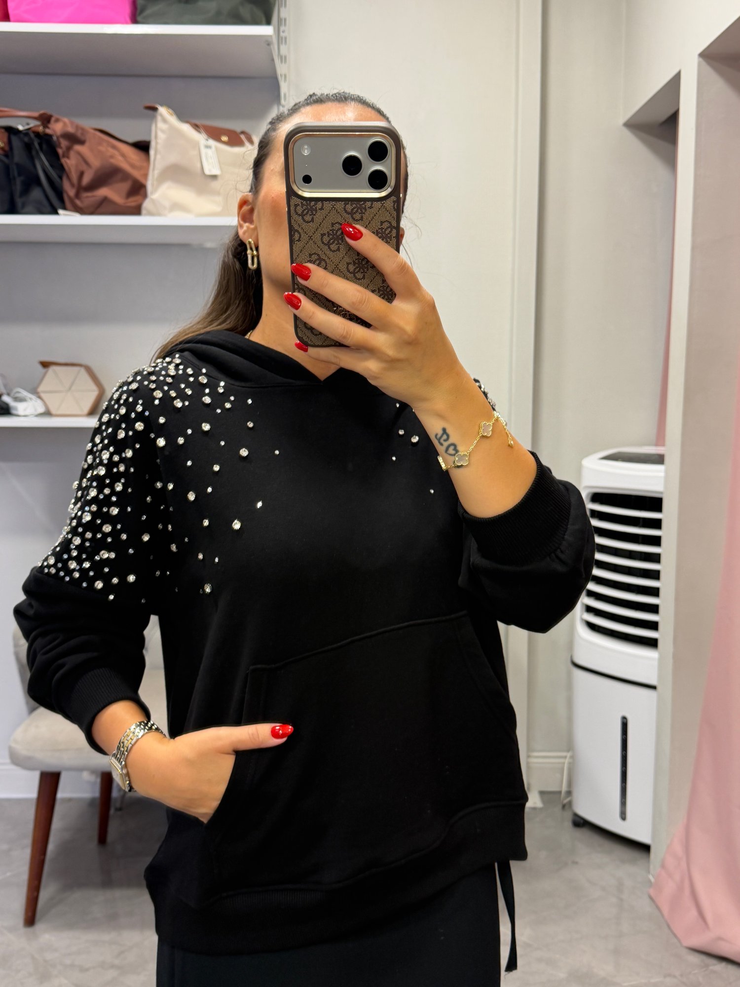 Taş Detaylı Kapişonlu Sweat