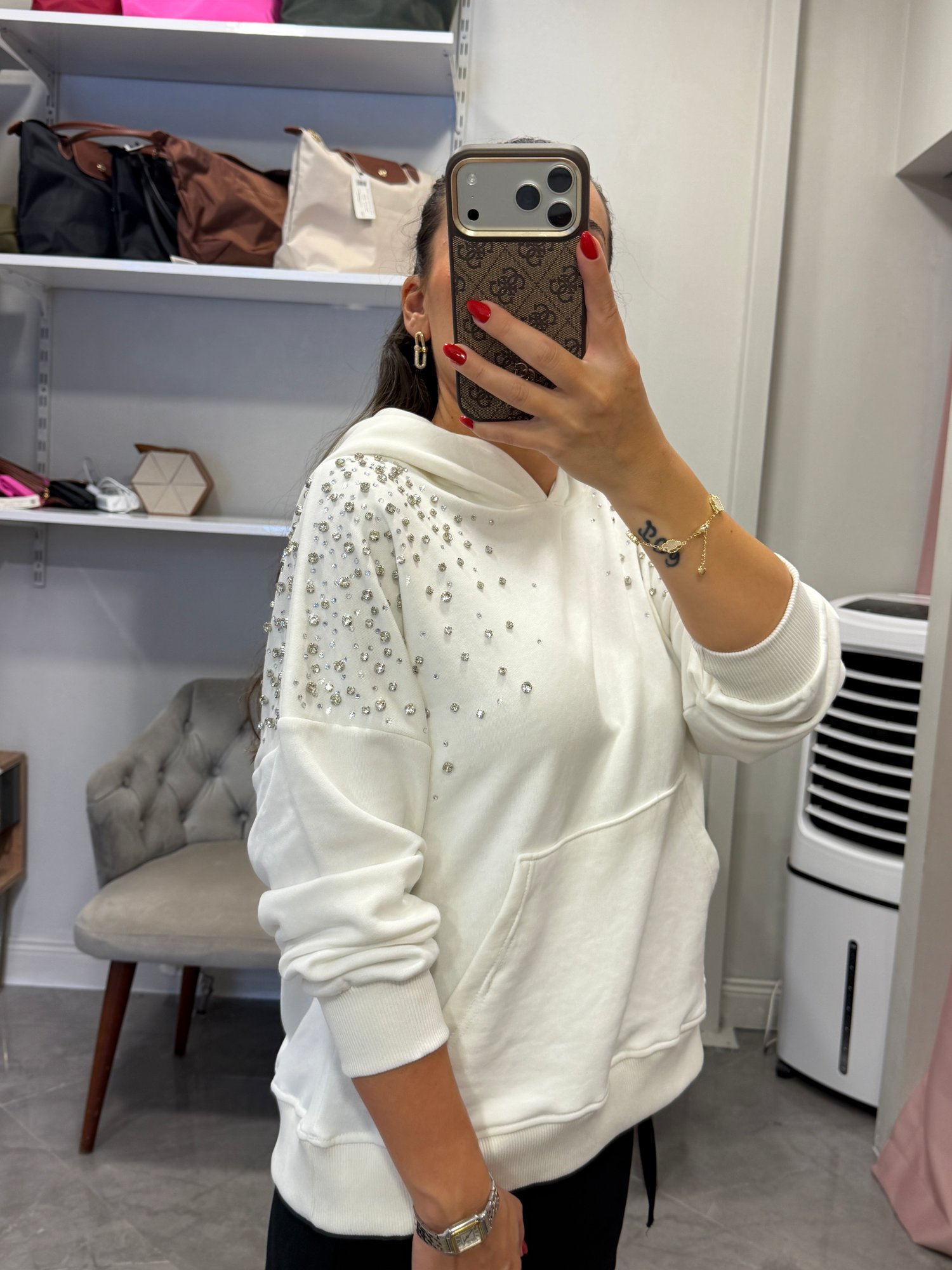 Taş Detaylı Kapişonlu Sweat