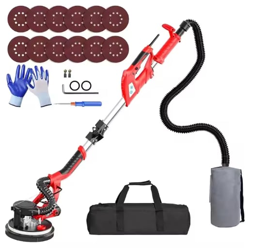 750W 7 Vitesli Toz Toplama Özellikli Alçıpan Zımpara Makinesi, Uzatılabilir Saplı LED Işıklı, Tavan/Duvar için Çıkarılabilir Köşe Başlığı