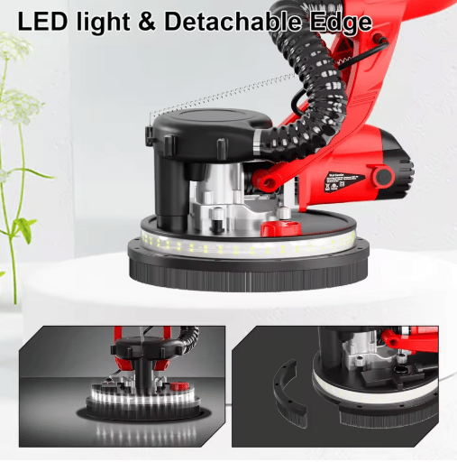 750W 7 Vitesli Toz Toplama Özellikli Alçıpan Zımpara Makinesi, Uzatılabilir Saplı LED Işıklı, Tavan/Duvar için Çıkarılabilir Köşe Başlığı