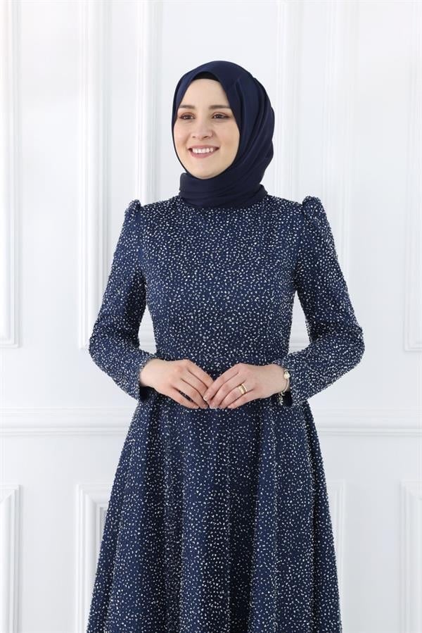 Amine Hüma Aymira Tesettür Abiye Lacivert