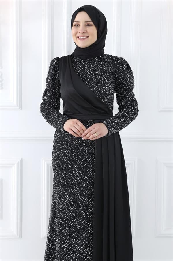 Amine Hüma Ecmel Tesettür Abiye Siyah